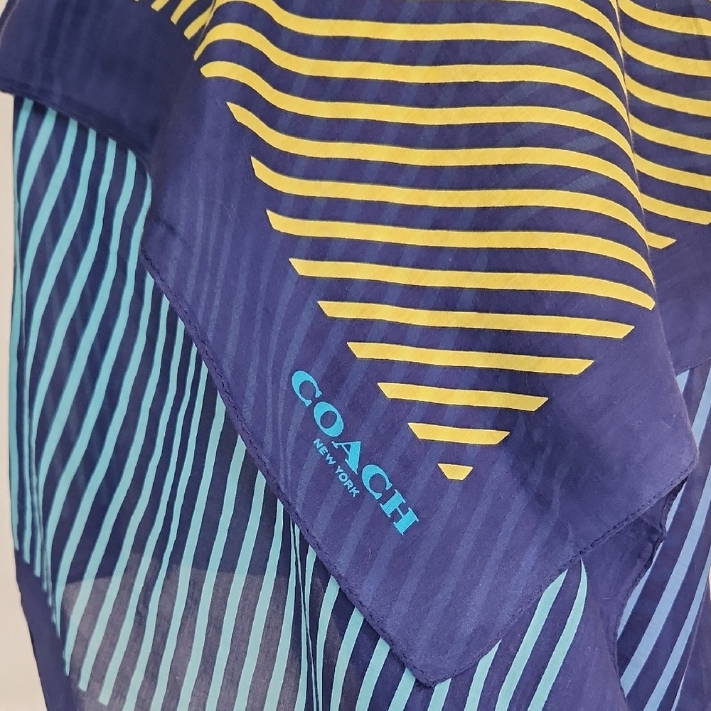 Coach Navy and Yellow Striped Huge Scarf 67" X 46" RARE